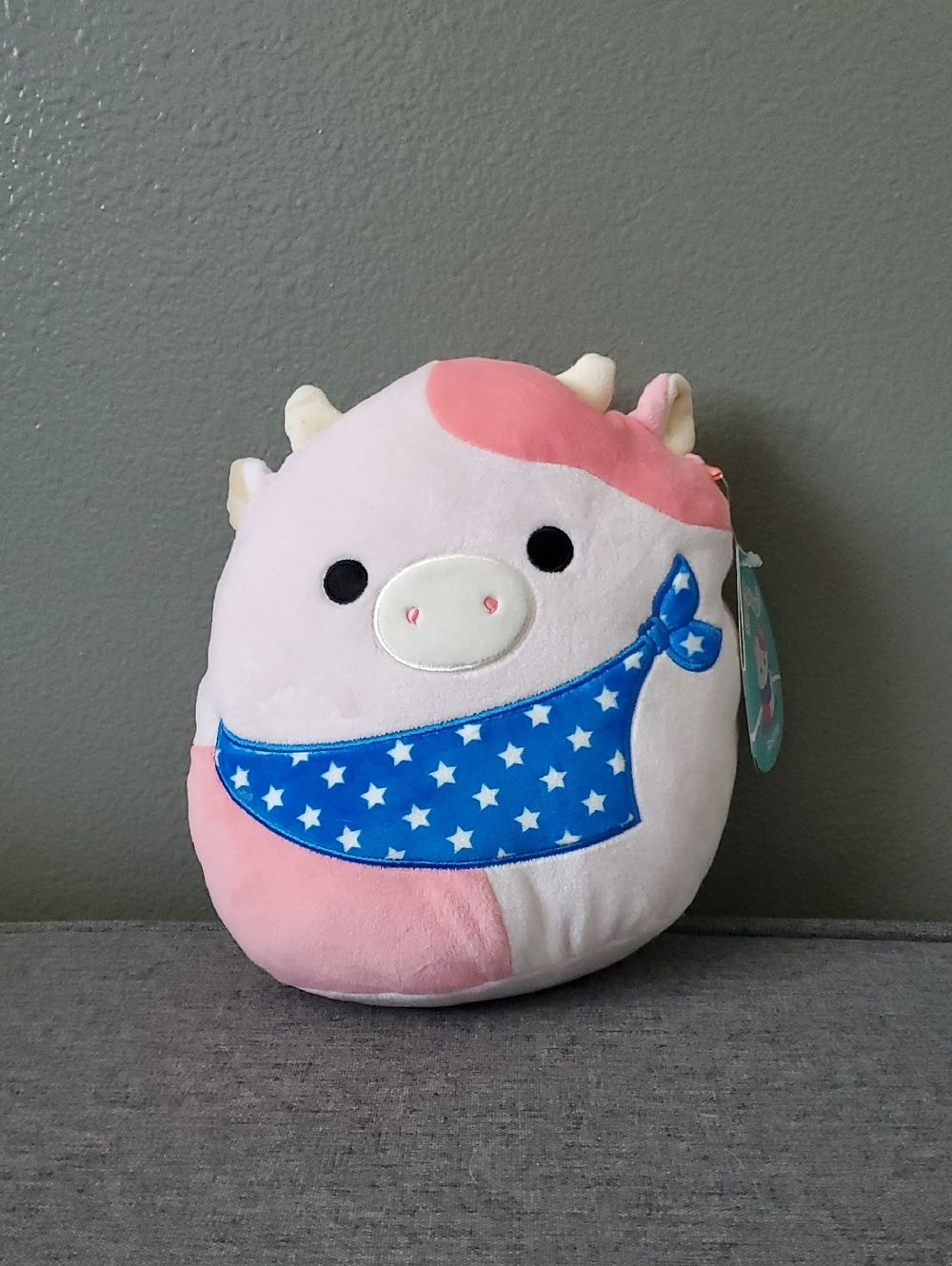 NWT 8" Squishmallows Reshma The Strawberry Cow With Blue Patriotic Bandana